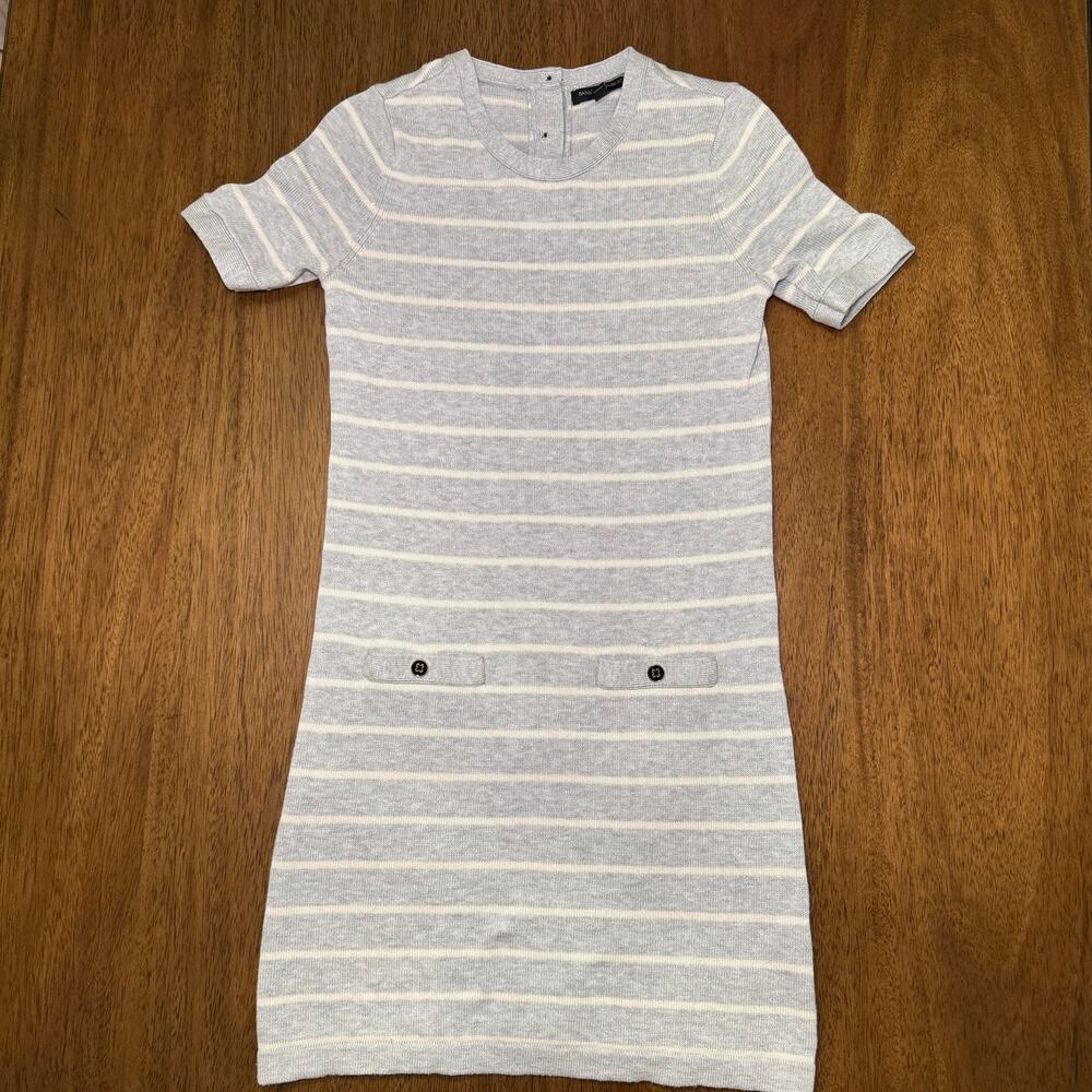Banana Republic Sweater Dress Women’s Small Gray Ivory Striped Knit